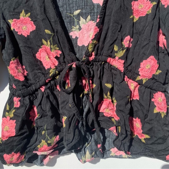 Don’t Ask Why floral cropped mutton Angel sleeve viscose cottage boho top OS - Picture 3 of 14